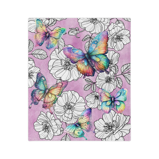 Velveteen Minky Blanket - Butterflies over Wild Roses