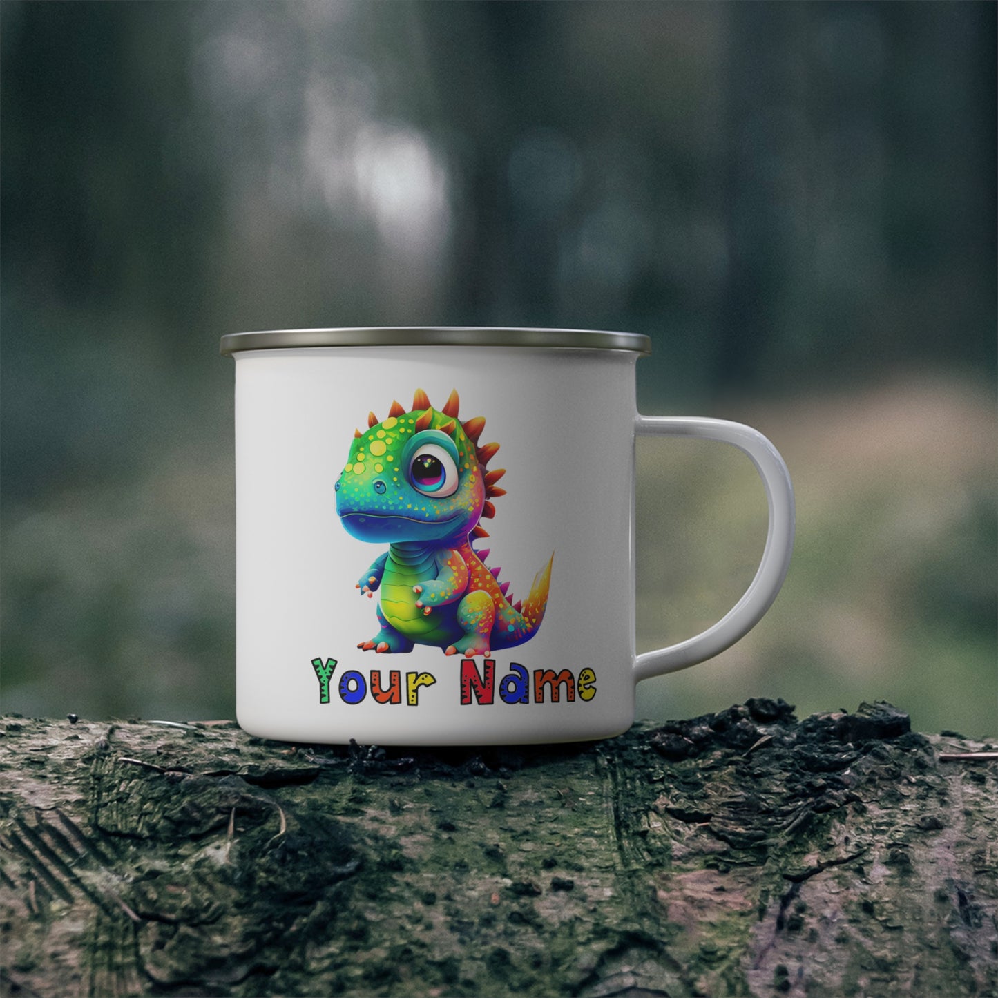 Enamel Camping Mug - Rainbow Dinosaur