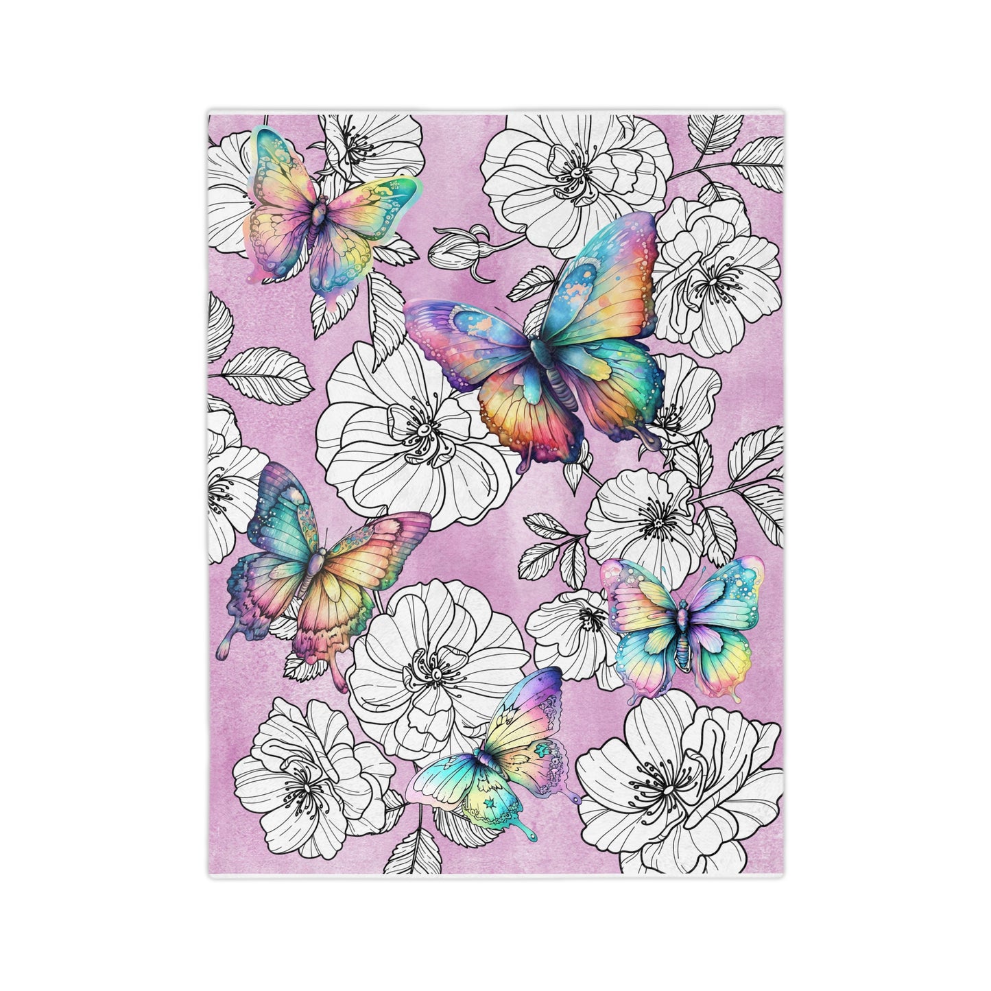 Velveteen Minky Blanket - Butterflies over Wild Roses