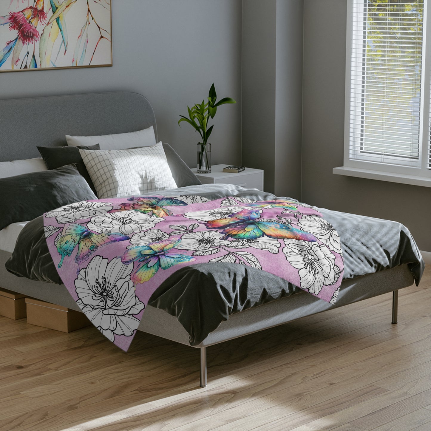 Velveteen Minky Blanket - Butterflies over Wild Roses