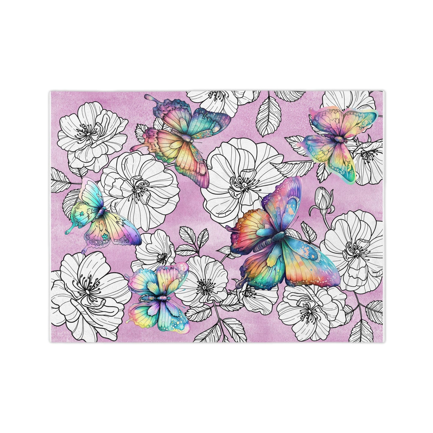 Velveteen Minky Blanket - Butterflies over Wild Roses