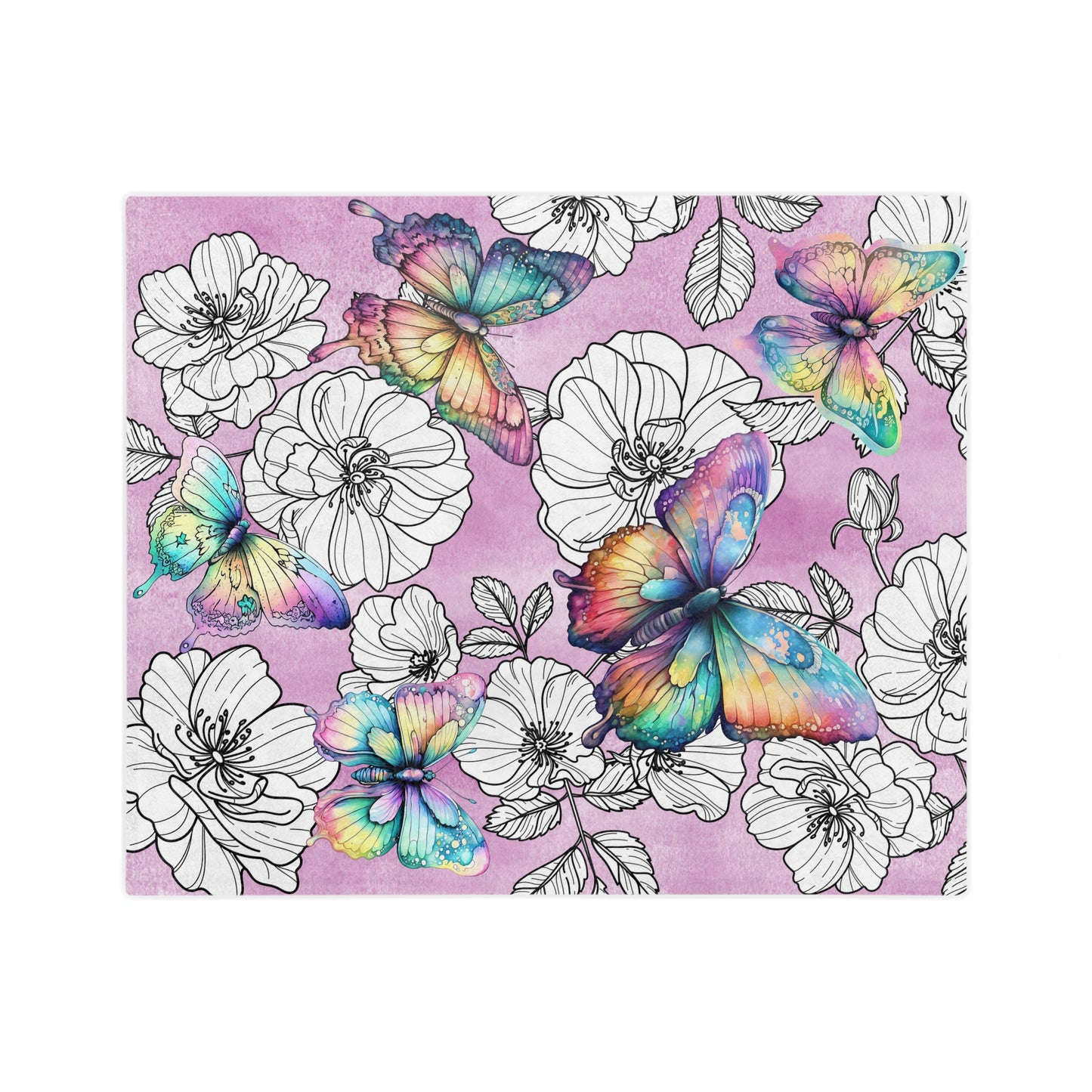 Velveteen Minky Blanket - Butterflies over Wild Roses