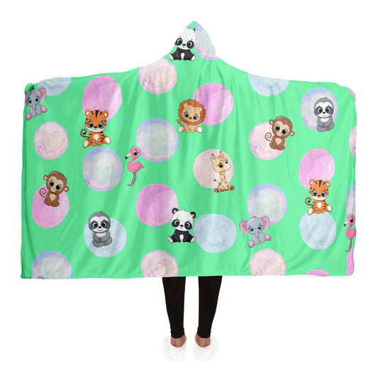 Hooded Blanket - Baby Zoo Animals Green copy