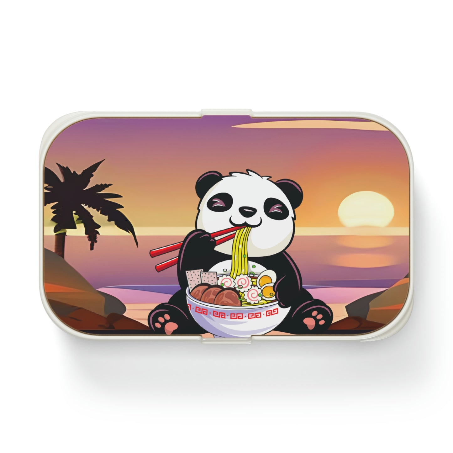 Custom Bento Lunch Box - Panda Enjoying Ramen on the Beach