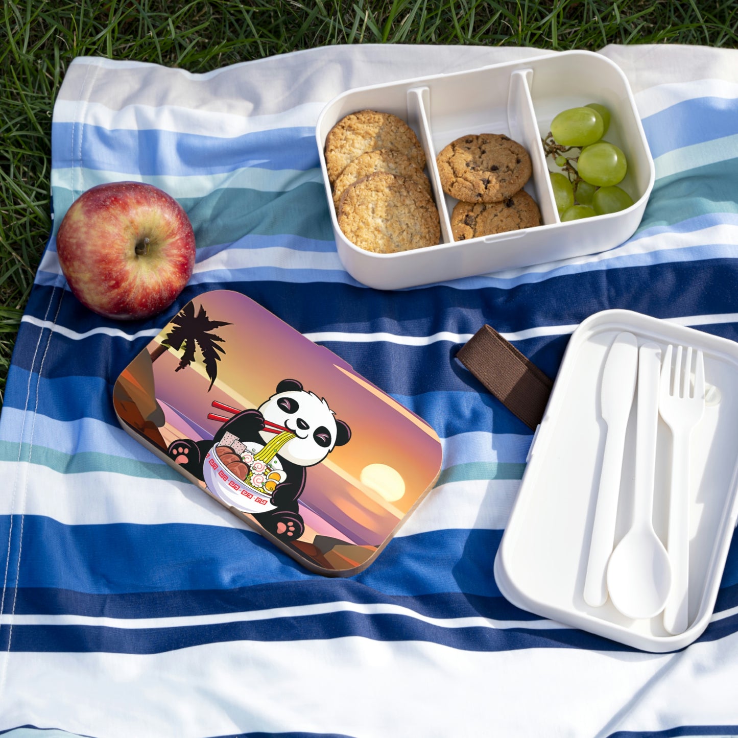 Custom Bento Lunch Box - Panda Enjoying Ramen on the Beach