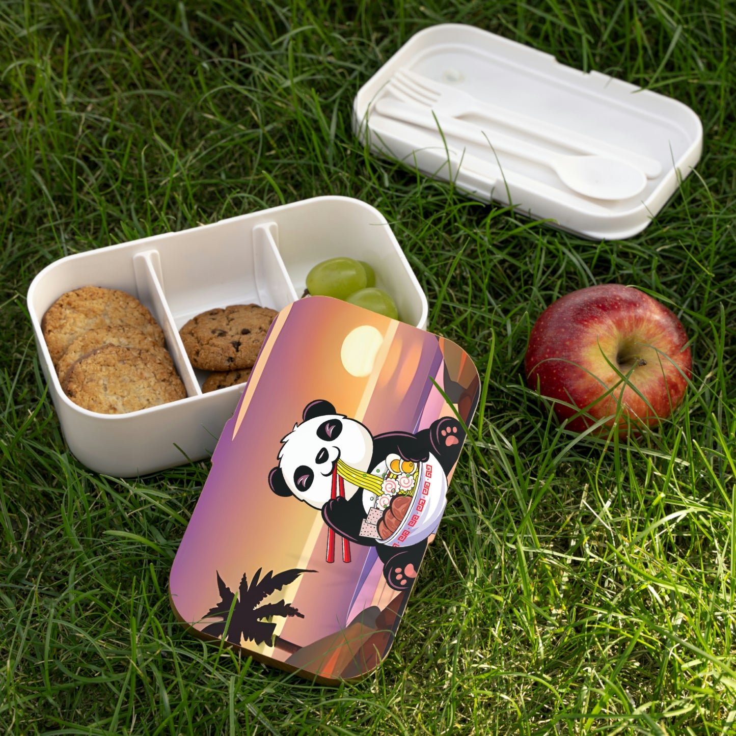 Custom Bento Lunch Box - Panda Enjoying Ramen on the Beach