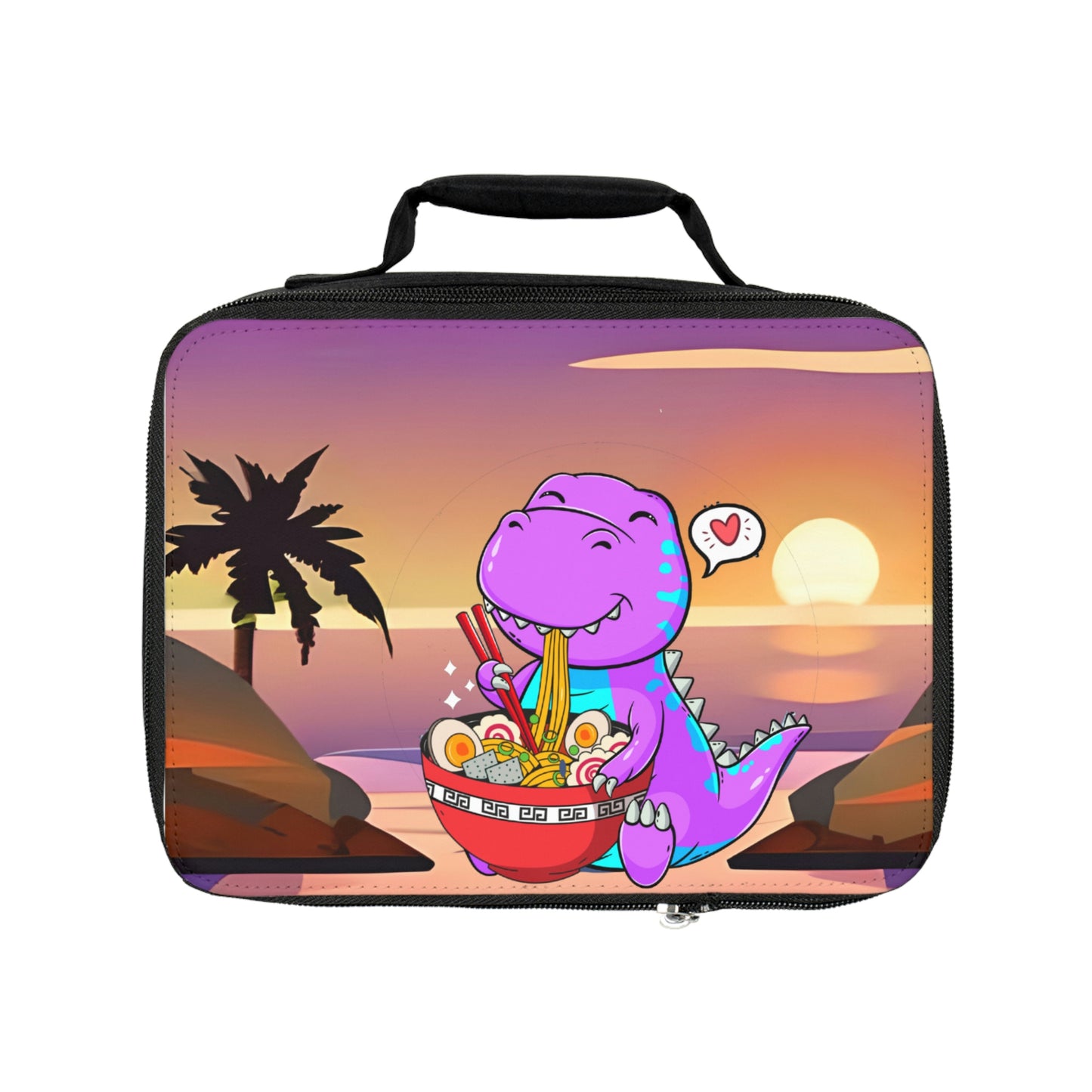 Custom Lunch Bag - Dinosaur Enjoying Ramen on the Beach