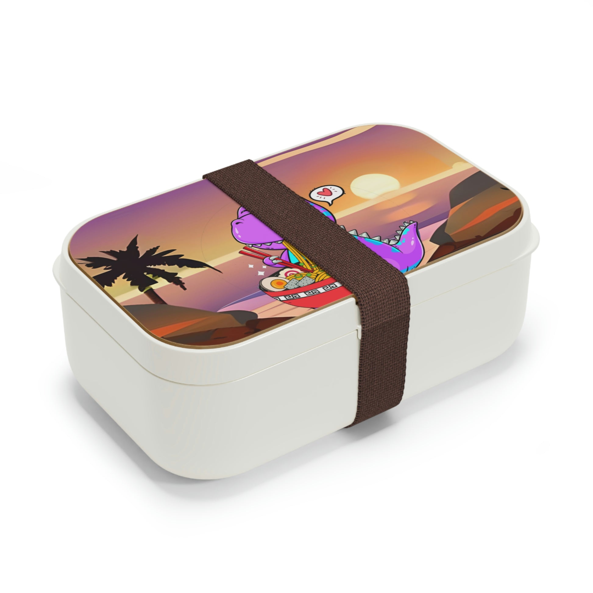 Custom Bento Lunch Box - Dinosaur Enjoying Ramen on the Beach