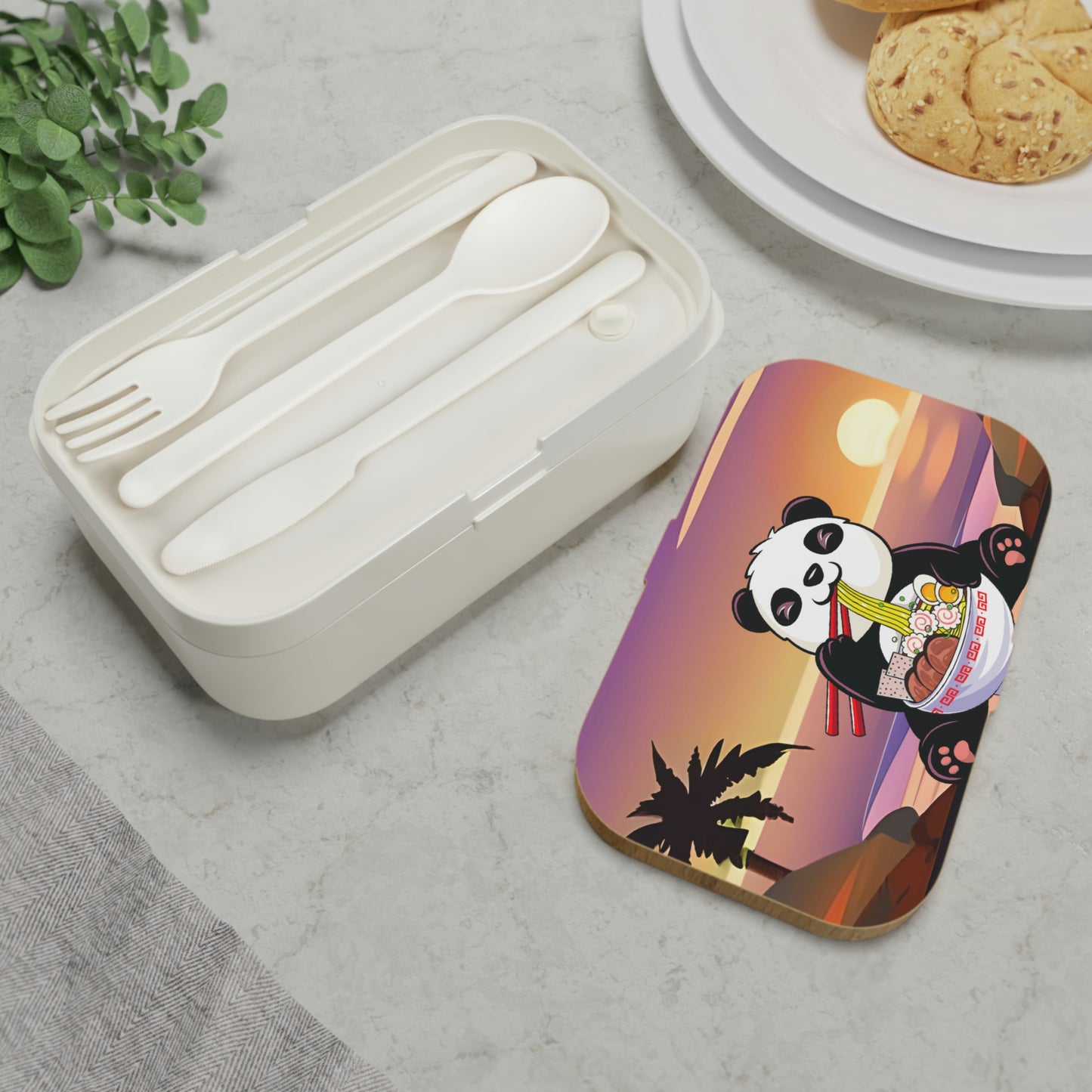 Custom Bento Lunch Box - Panda Enjoying Ramen on the Beach